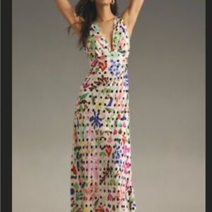 RIXO LAURIANE SLEEVELESS V-NECK MIDI DRESS